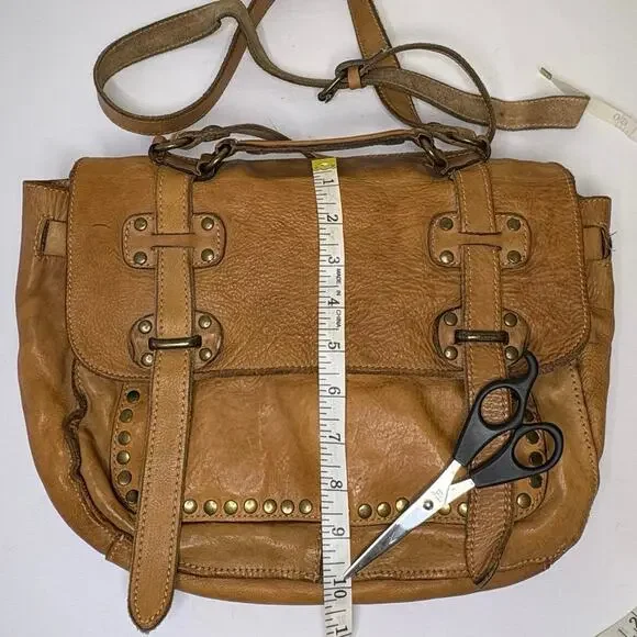 Patricia Nash Leather Studded Messenger Shoulder Bag Camel - Picture 10 of 16